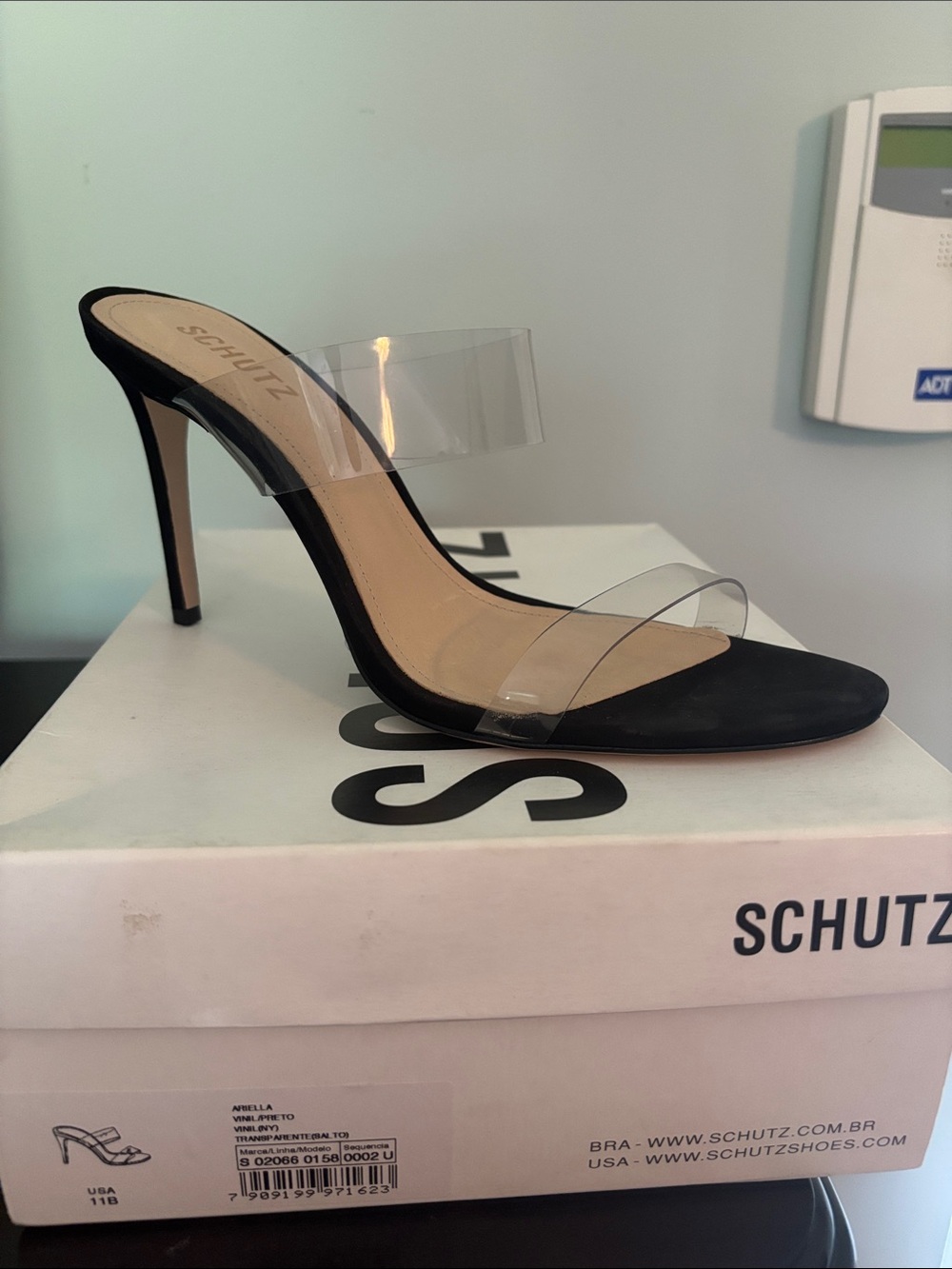 SCHUTZ Black Mule with Clear Straps